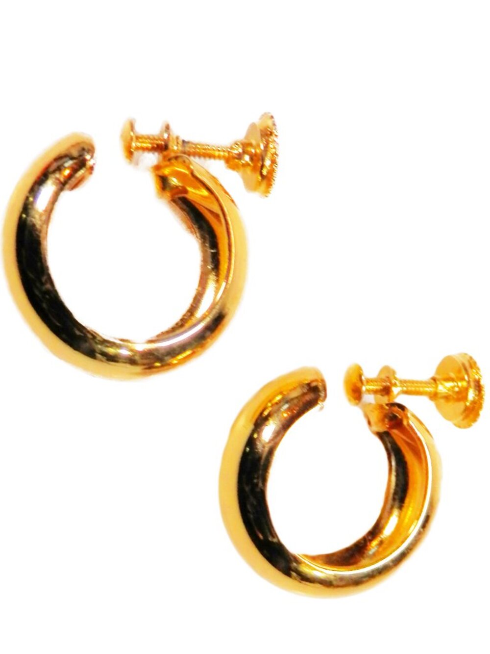 Vtg Monet Gold Tone .75" Thick Hoop Earrings Screw back